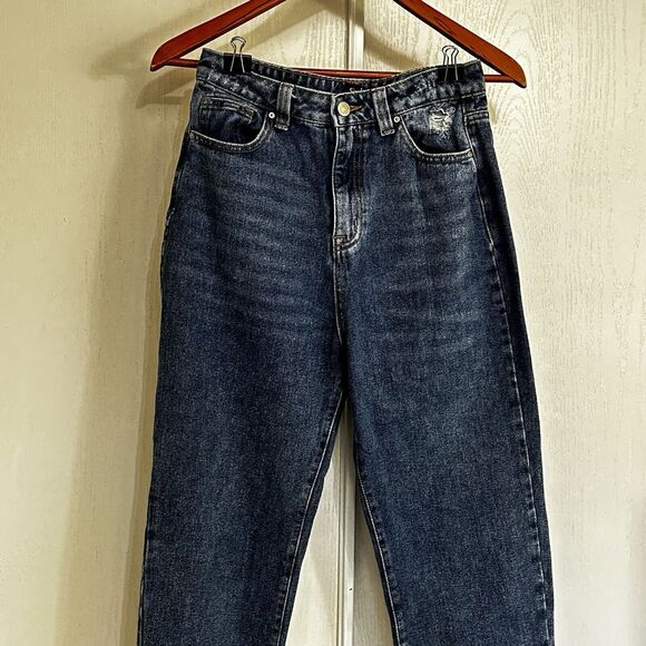 Simple Society Womens Jeans Straight High Rise Distressed Pleated Leg Sz 5/27 - Picture 2 of 9